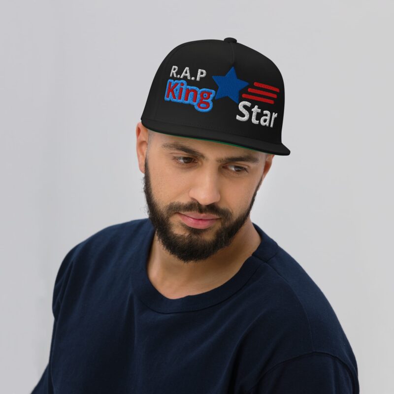 Rap King Star Flat Bill Cap - Hip Hop Royalty with Premium Embroidery & Bold Green Undervisor! - Image 3