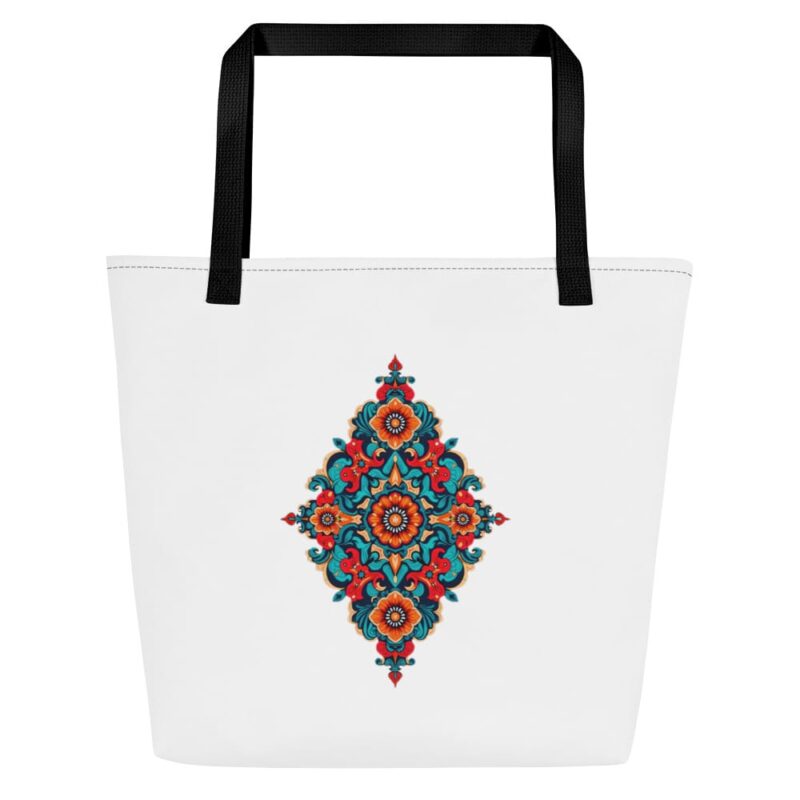 All-Over Print Large Tote Bag with Vibrant Geometric Floral Design